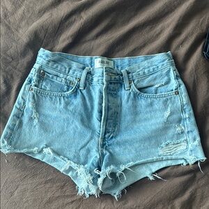 Agolde Blue Jean Shorts Distressed Cut-Off Style